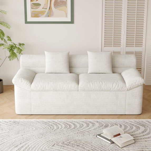 Leumius 71" Boneless Sofa,3 Setaser Couch with Deep Seat,Comfy Loveseat Sofa,for Living room, Bedroom,Conference room ,Apartment,No Assembly,Cream White