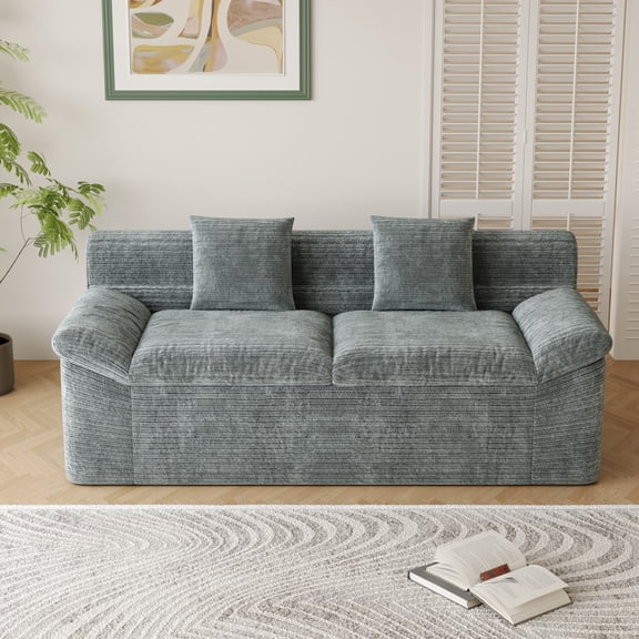 Leumius 71" Boneless Sofa,3 Setaser Couch with Deep Seat,Comfy Loveseat Sofa,for Living room, Bedroom,Conference room ,Apartment,No Assembly,Dark Gray