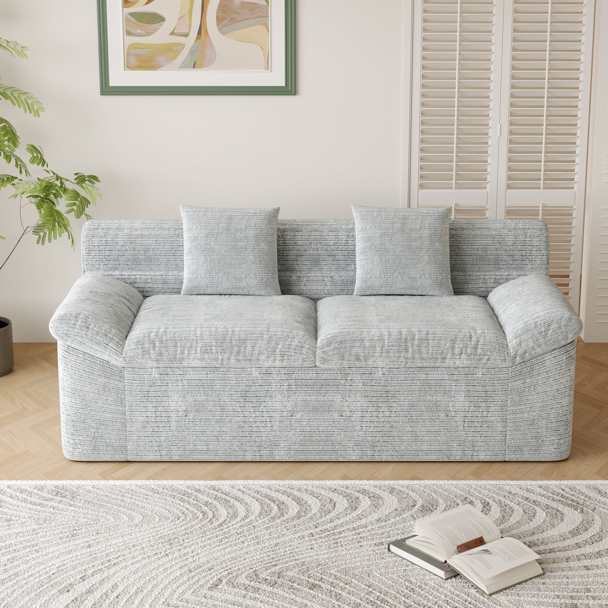 Leumius 71" Boneless Sofa,3 Setaser Couch with Deep Seat,Comfy Loveseat Sofa,for Living room, Bedroom,Conference room ,Apartment,No Assembly,Light Gray