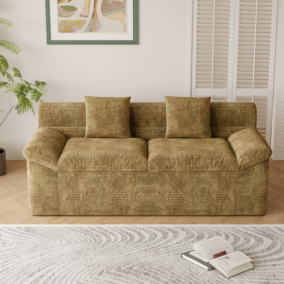 Leumius 71" Boneless Sofa,3 Setaser Couch with Deep Seat,Comfy Loveseat Sofa,for Living room, Bedroom,Conference room ,Apartment,No Assembly,Mustard yellow