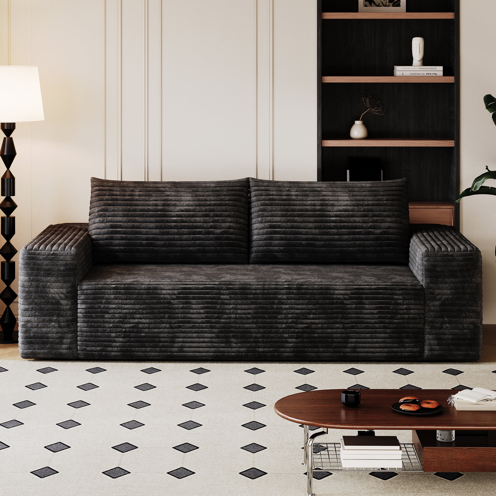 Leumius 71" Cloud Couch,3 Setaser Sofa with Deep Seat,Boneless Couch Sofa with 2 Pillows for Living Room,No Assembly Required,Black