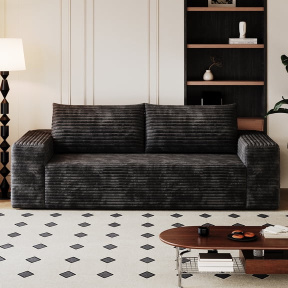 Leumius 71" Cloud Couch,3 Setaser Sofa with Deep Seat,Boneless Couch Sofa with 2 Pillows for Living Room,No Assembly Required,Black