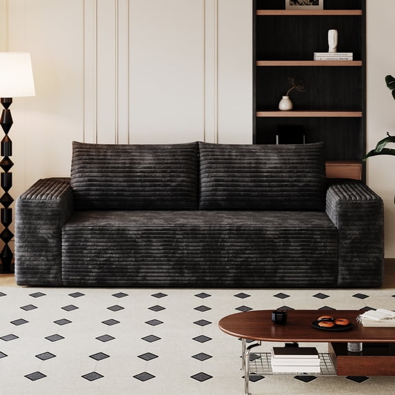Leumius 71" Cloud Couch,3 Setaser Sofa with Deep Seat,Boneless Couch Sofa with 2 Pillows for Living Room,No Assembly Required,Black