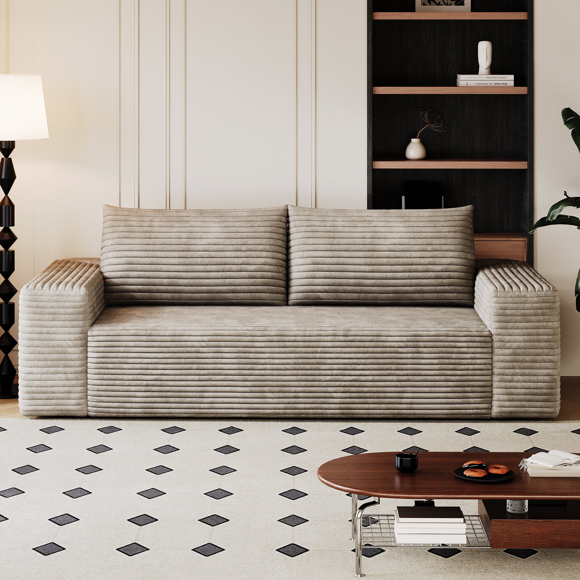 Leumius 71" Cloud Couch,3 Setaser Sofa with Deep Seat,Boneless Couch Sofa with 2 Pillows for Living Room,No Assembly Required,Camel