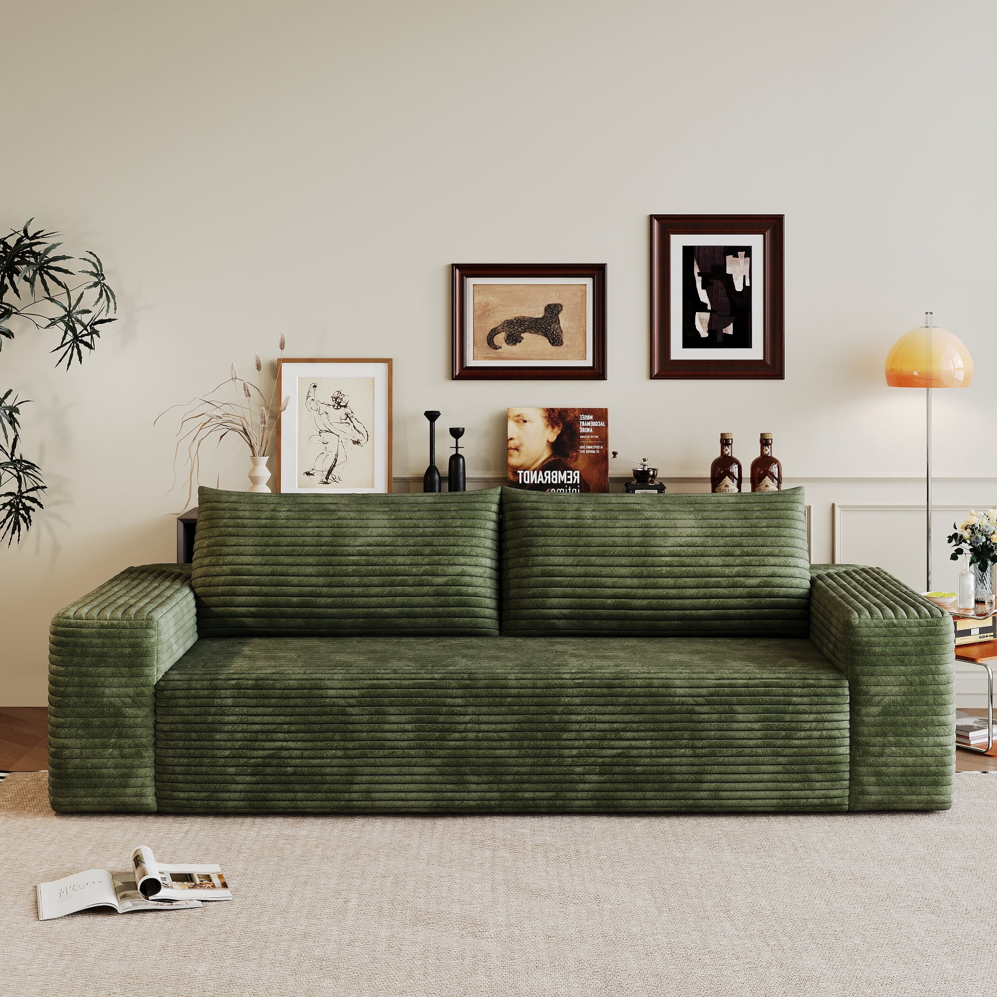 Leumius 71" Cloud Couch,3 Setaser Sofa with Deep Seat,Boneless Couch Sofa with 2 Pillows for Living Room,No Assembly Required,Green