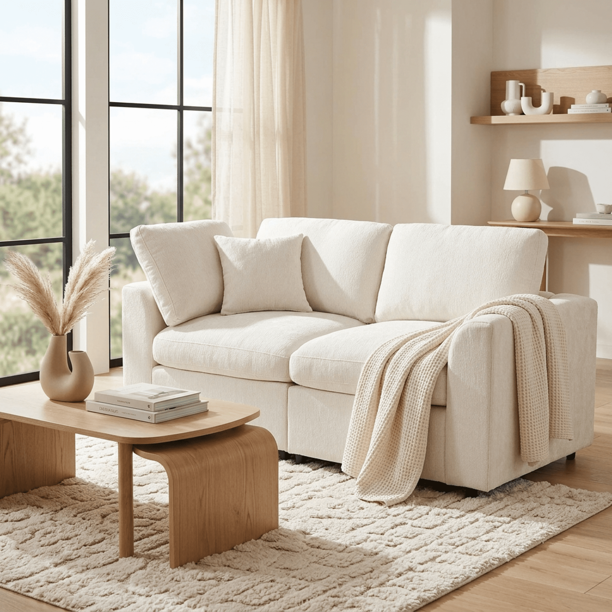 Leumius 72.8" Loveseat Sofa,Chenille Deep Seat Upholstered 2-Seater Sofa Couch with Solid Wood Frame & Accent Pillow for Living Room,Apartment,Bedroom,Beige