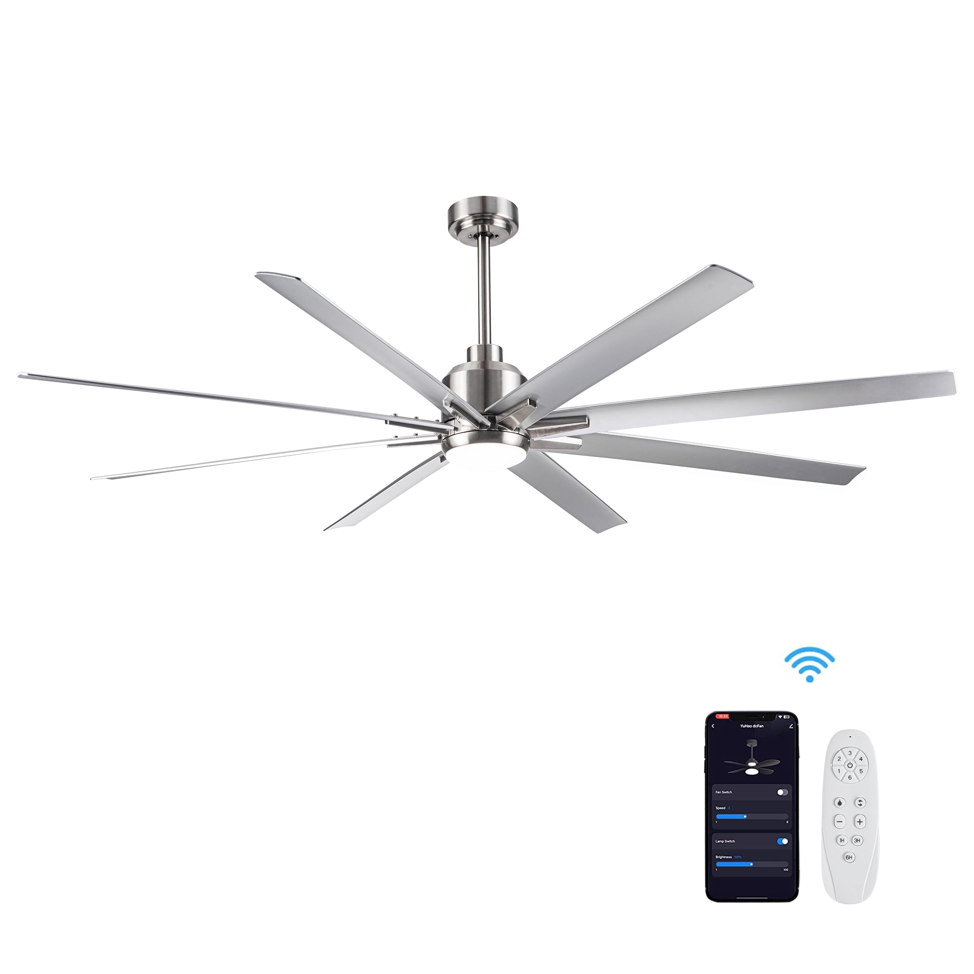 Leumius 72" Ceiling Fan with Lights and Remote, Modern Farmhouse Ceiling Fan with Quiet DC Motor, 6 Speeds, Reversible Blades, Dimmable 3CCT LED Light for Indoor Outdoor Large Room Brushed Nickel