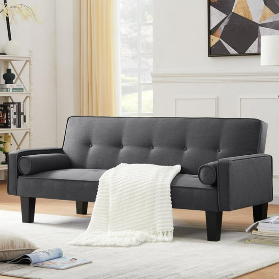Leumius 72" Convertible Loveseat Sofa Bed Sleeper Daybed,Modern Upholstered Folding Recliner,Small Futon Sofa for Living Room Apartment Office,Dark Gray