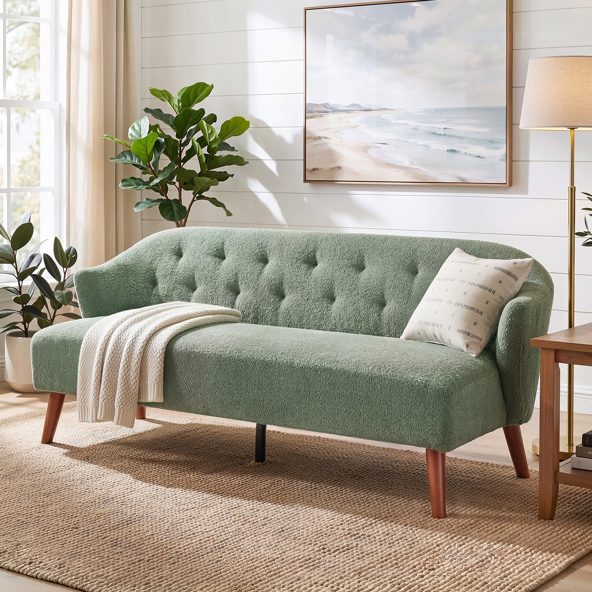 Leumius 73.6" 3-Seater Sofa, Modern Tufted Upholstered Couch Comfy Upholstered Sofa for Living Room, Apartment, Green
