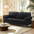 thumbnail image 1 of Leumius 74.5"W 3-Seater Sofa Loveseat Sofa Faux Leather Breathable Upholstered Sofa Couch with Solid Wood Legs for Living Room, Apartment & Office,Black, 1 of 8