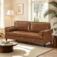 thumbnail image 1 of Leumius 74.5"W 3-Seater Sofa Loveseat Sofa Faux Leather Breathable Upholstered Sofa Couch with Solid Wood Legs for Living Room, Apartment & Office,Brown, 1 of 8
