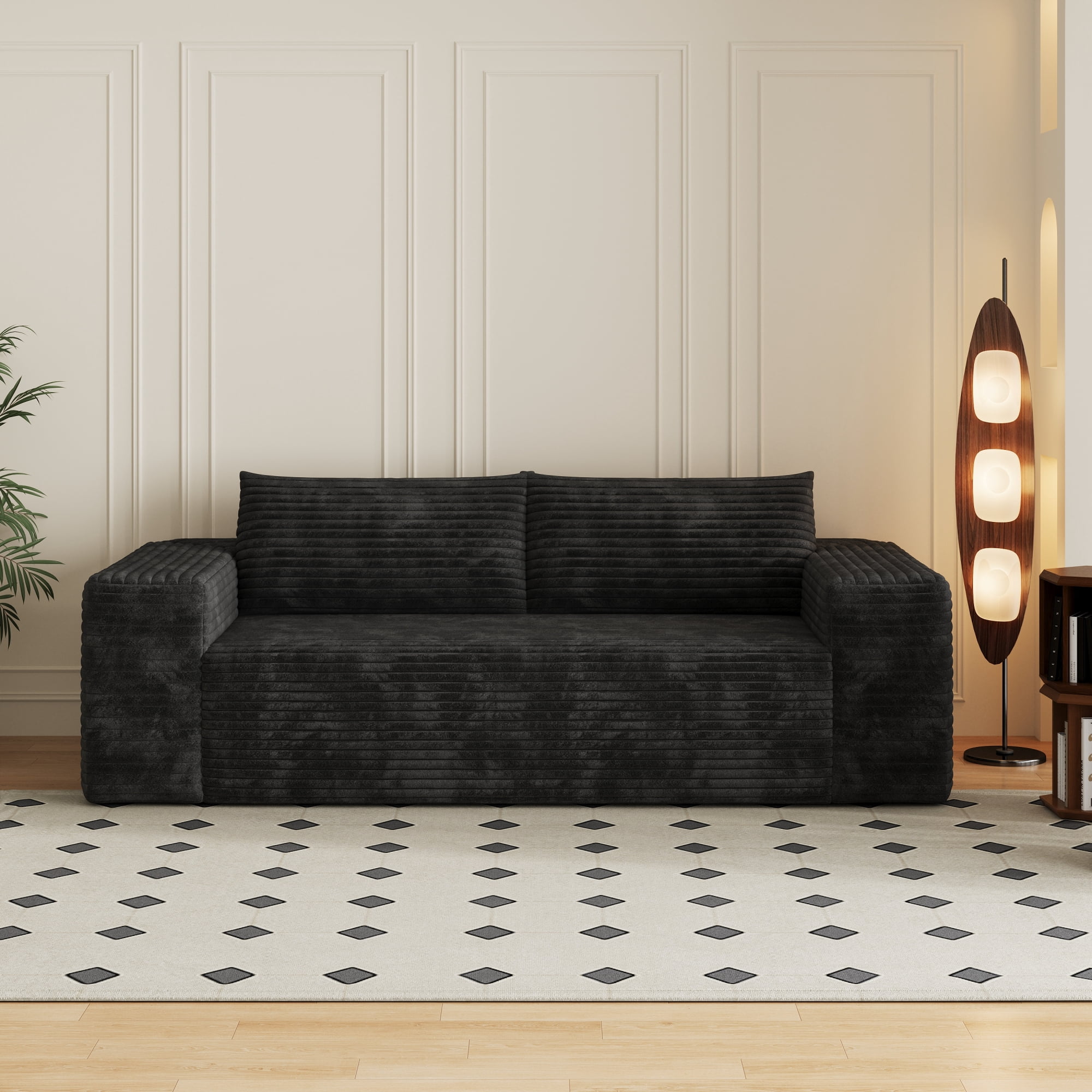 Leumius 78.8" Cloud Couch,3 Setaser Sofa with Deep Seat,Boneless Couch Sofa with 2 Pillows for Living Room,No Assembly Required,Black