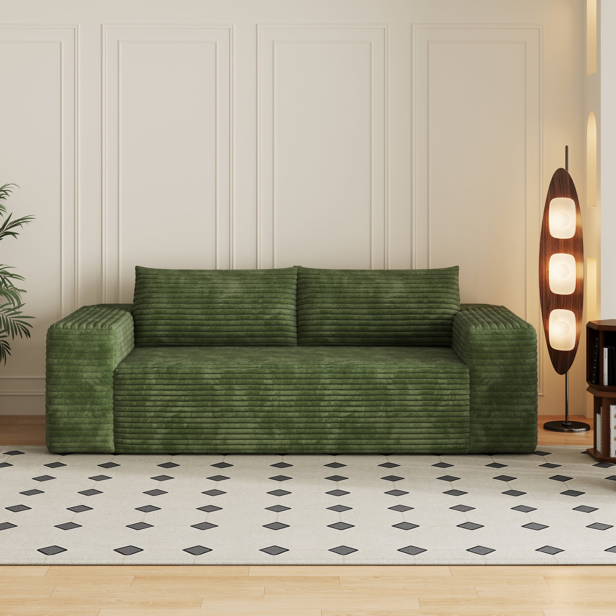 Leumius 78.8" Cloud Couch,3 Setaser Sofa with Deep Seat,Boneless Couch Sofa with 2 Pillows for Living Room,No Assembly Required,Green