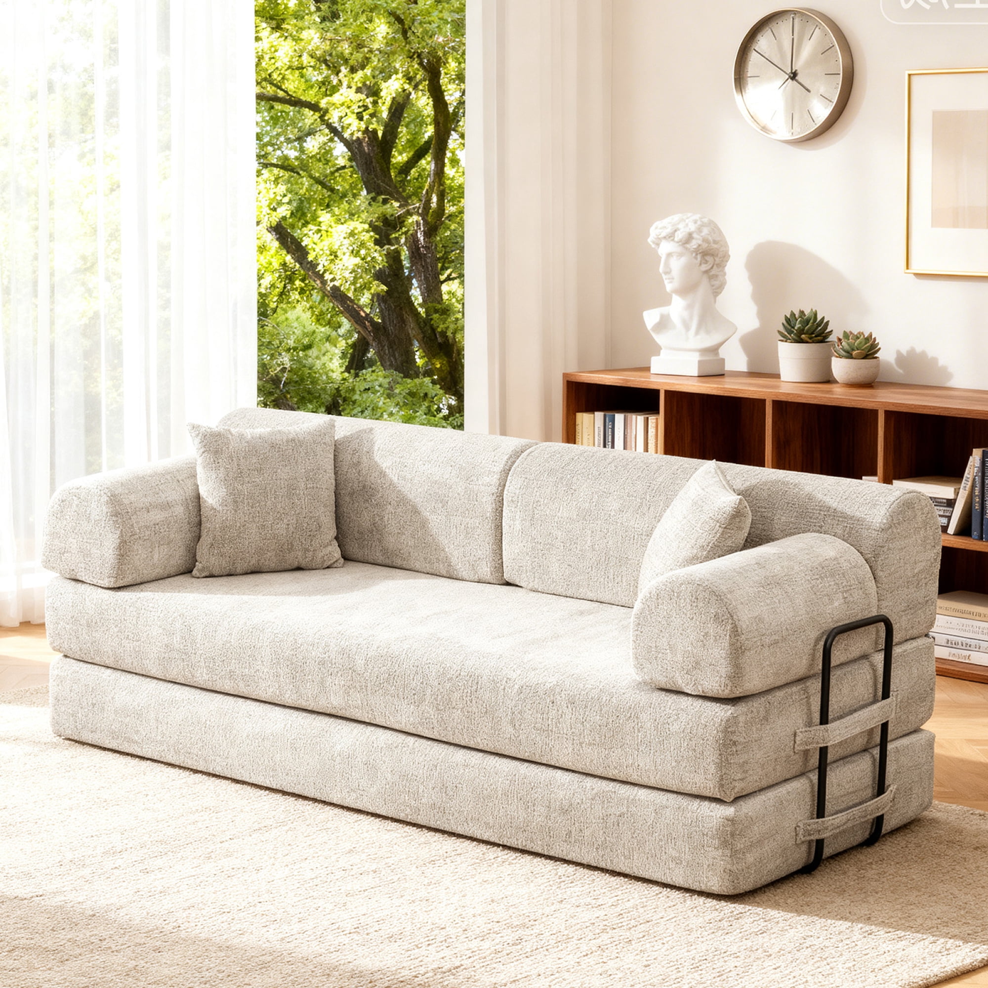 Leumius 78" Convertible Sleeper Sofa Bed,Folding Mattress Couch with Fixed-Shape Frame,Floor Sofa Lounge Couch for Living Room Bedroom,Light Camel