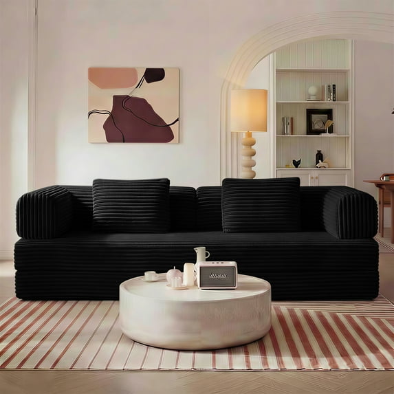 Leumius 78 Inch Convertible Sleeper Sofa Bed,Folding Floor Mattress Couch with Fixed-Shape Frame,Futon Boneless Couch Lounge Loveseat with Pull Out Bed, No Assembly Required,Black