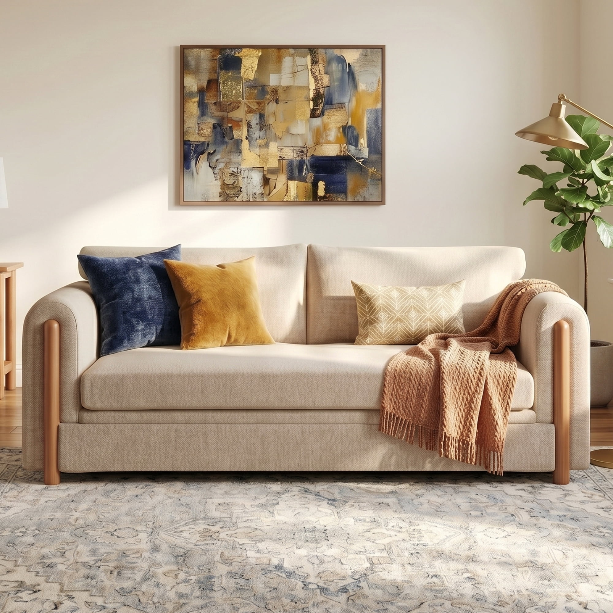 Leumius 79.1" 3-Seater Upholstered Couch, Accent Sofa with Square Arms for Living Room, Apartment and Small Space, Oatmeal