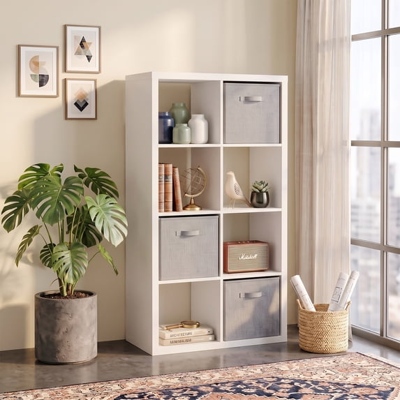 Leumius 8-Cube Open Back Storage Organizer, 2x4 Bookcase Shelving Unit for Home and Office, White