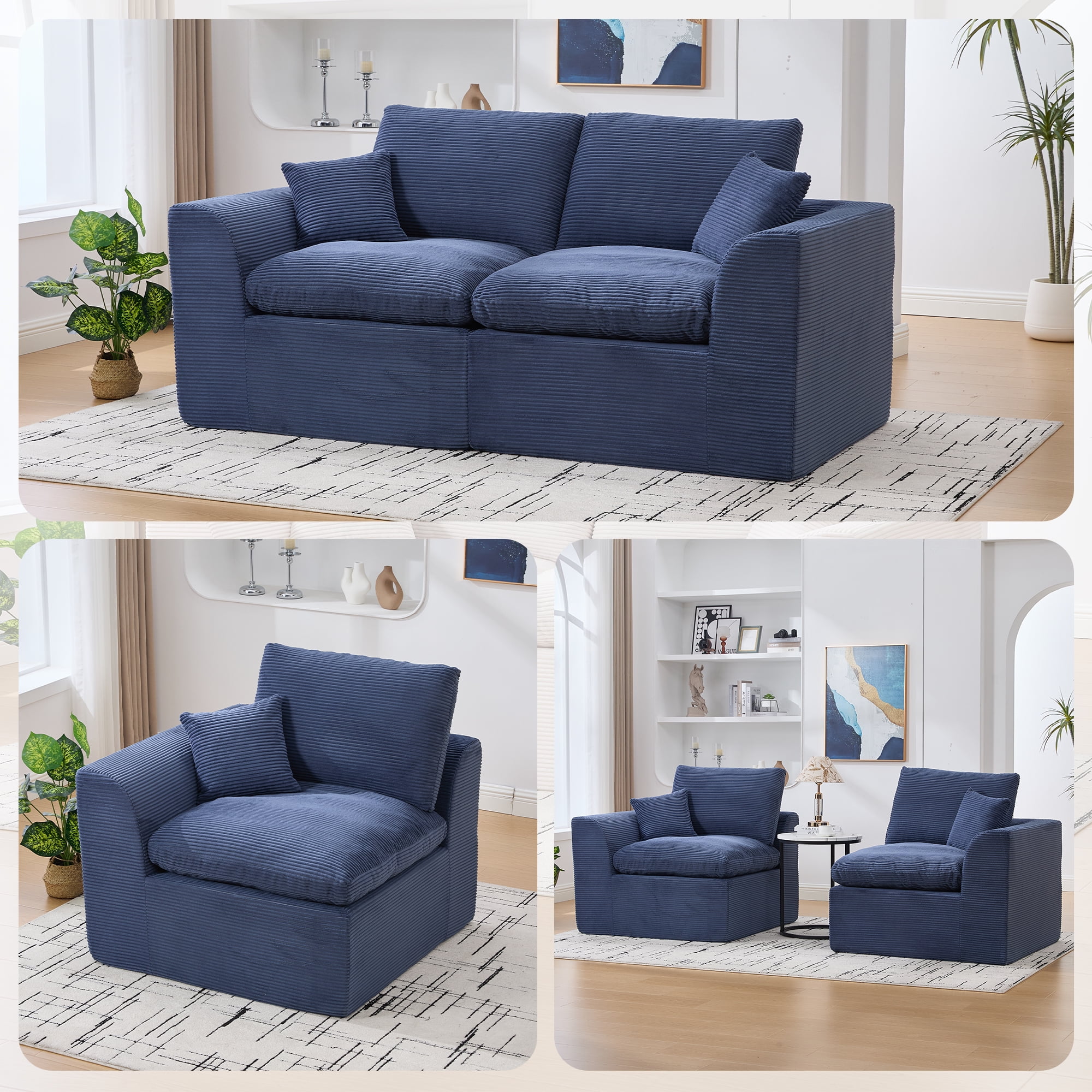 Leumius 80" Cloud Couch,Modern 2 Seater Sofa with Pillow,Upholstered Corduroy Fabric Modern Loveseat for Living Room Bedroom Apartments Dorms,No Assembly Required,Navy Blue