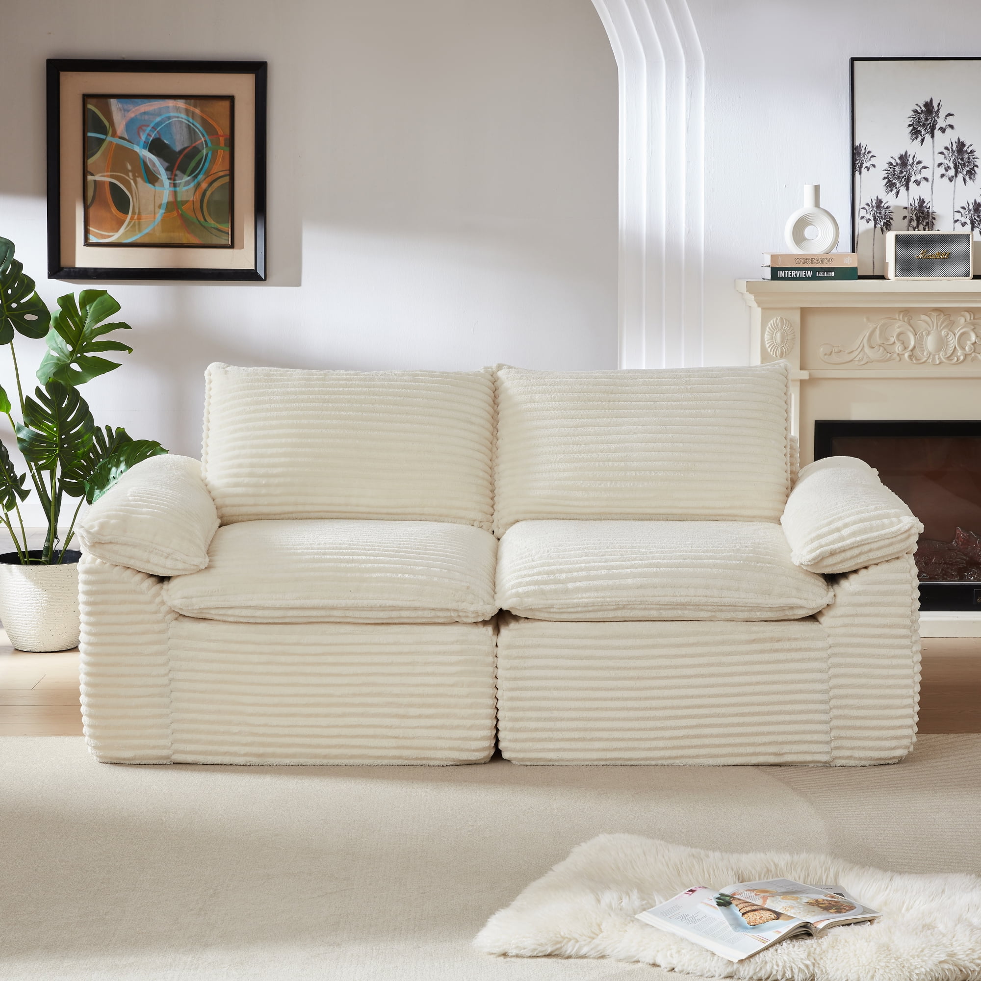 Leumius 80" Cloud Sofa,Modular Boneless Couches for Living Room, 3 Seater Modern Lounge Couch, No Assembly Required,White