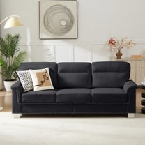 Leumius 82" Velvet Sofa, 3 Seater Couch, Mid Century Modern Couches with Metal Legs for Living Room & Bedroom,Black