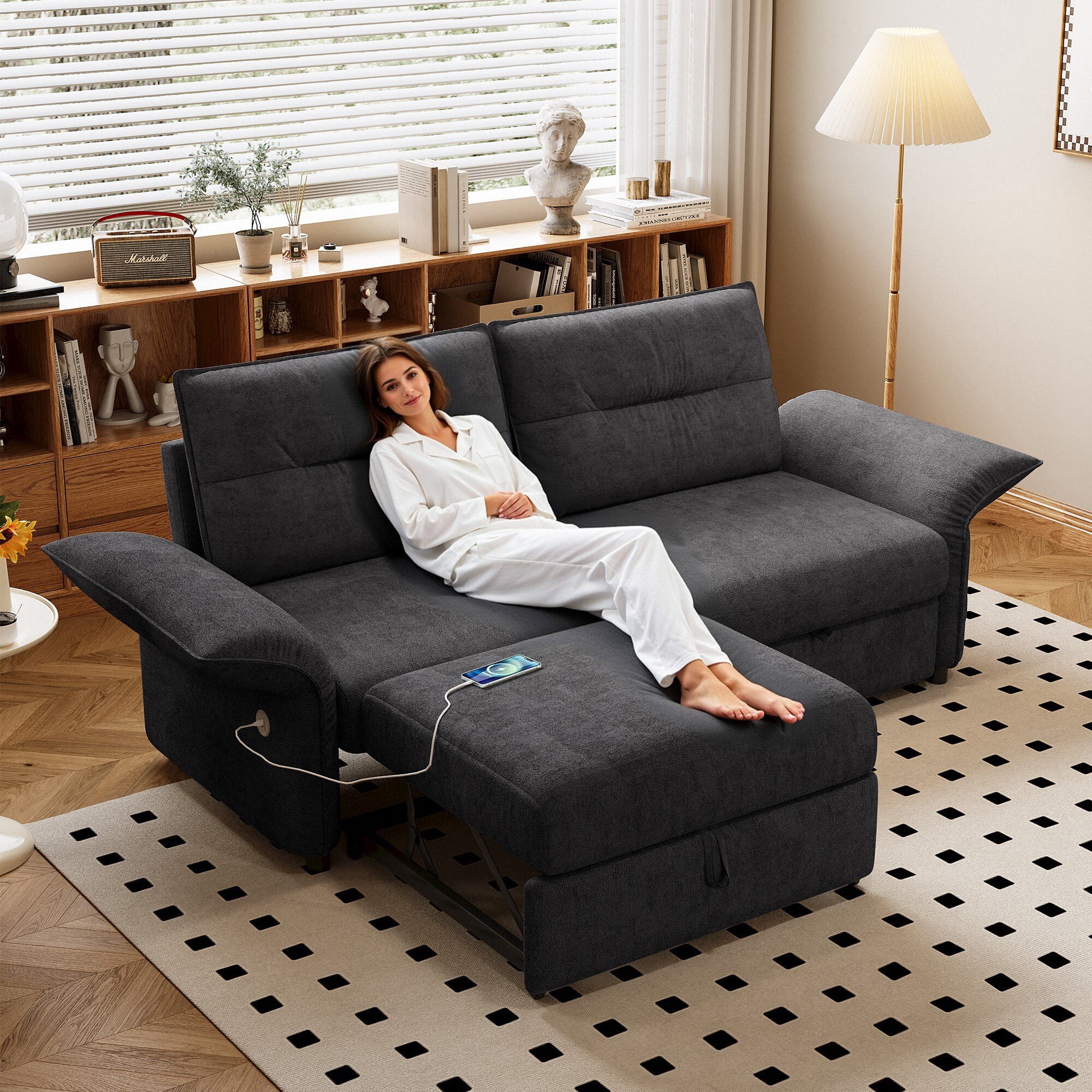 Leumius 85" Convertible Sofa Bed with Wood Frame,2-in-1 Upholstered Sleeper Sofa Bed with Pull Out Bed for Living Room,Apartment,600 lbs Capacity,Grey