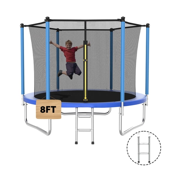 Leumius 8ft Trampoline for Kids,Outdoor Trampoline with Safety Enclosure Net and Ladder,Recreational Trampoline for Family Fun,Blue