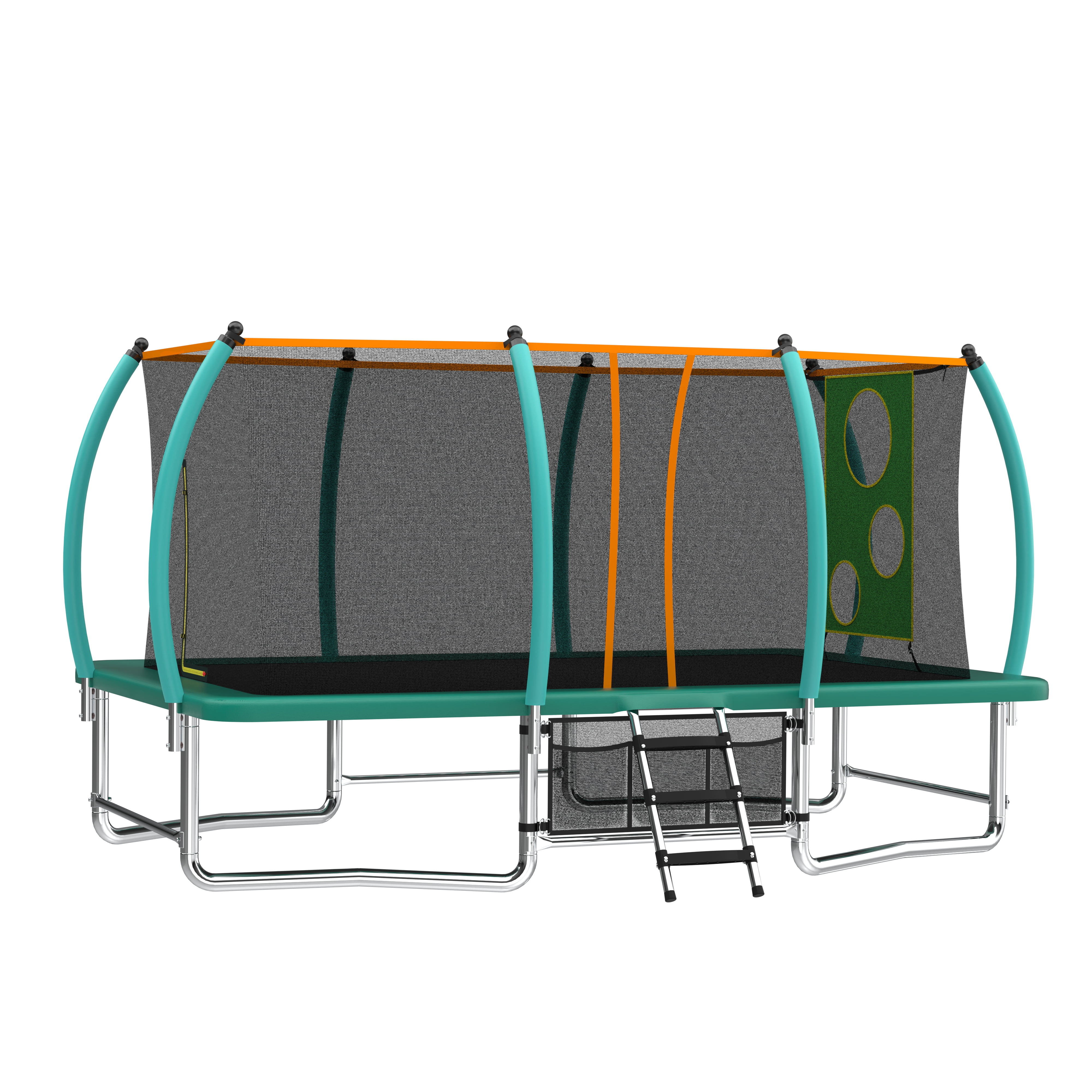 Leumius 8x14ft Large Rectangle Trampoline for Kids and Adults,Outdoor Recreational Gymnastics Trampoline with Enclosure Net,Heavy-Duty Galvanized Steel Frame Yard Trampolines,Green