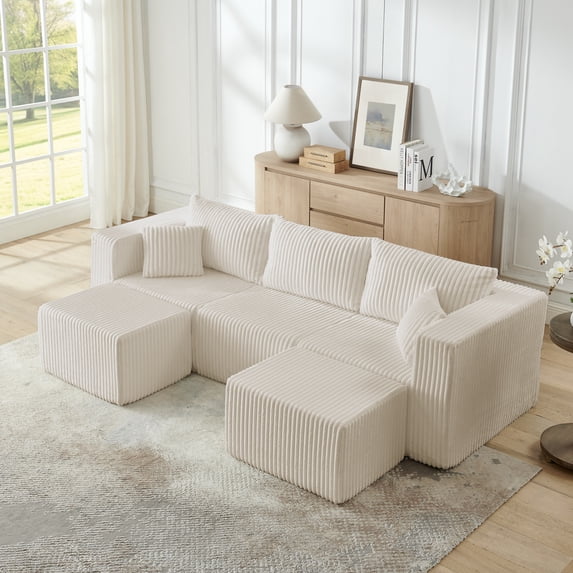 Leumius 94" U Shaped Sectional Sofa,Modular Sectional Couch,Cloud Sofa, Boneless Couch,No Assembly Required,Beige