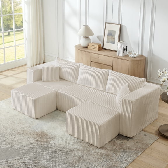 Leumius 94" U Shaped Sectional Sofa,Modular Sectional Couch,Cloud Sofa, Boneless Couch,No Assembly Required,Beige