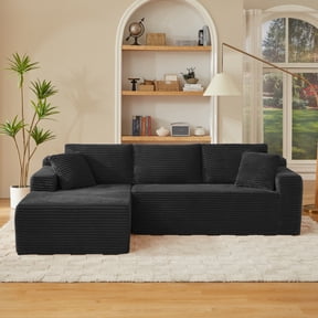 Leumius 96.9" L-Shaped Modular Sectional Sofa with Chaise,Cloud Sectional Couch with Deep Seat and Side Pockets,Comfy Corduroy Upholstered Boneless Couches for Living Room,No Assembly,Black