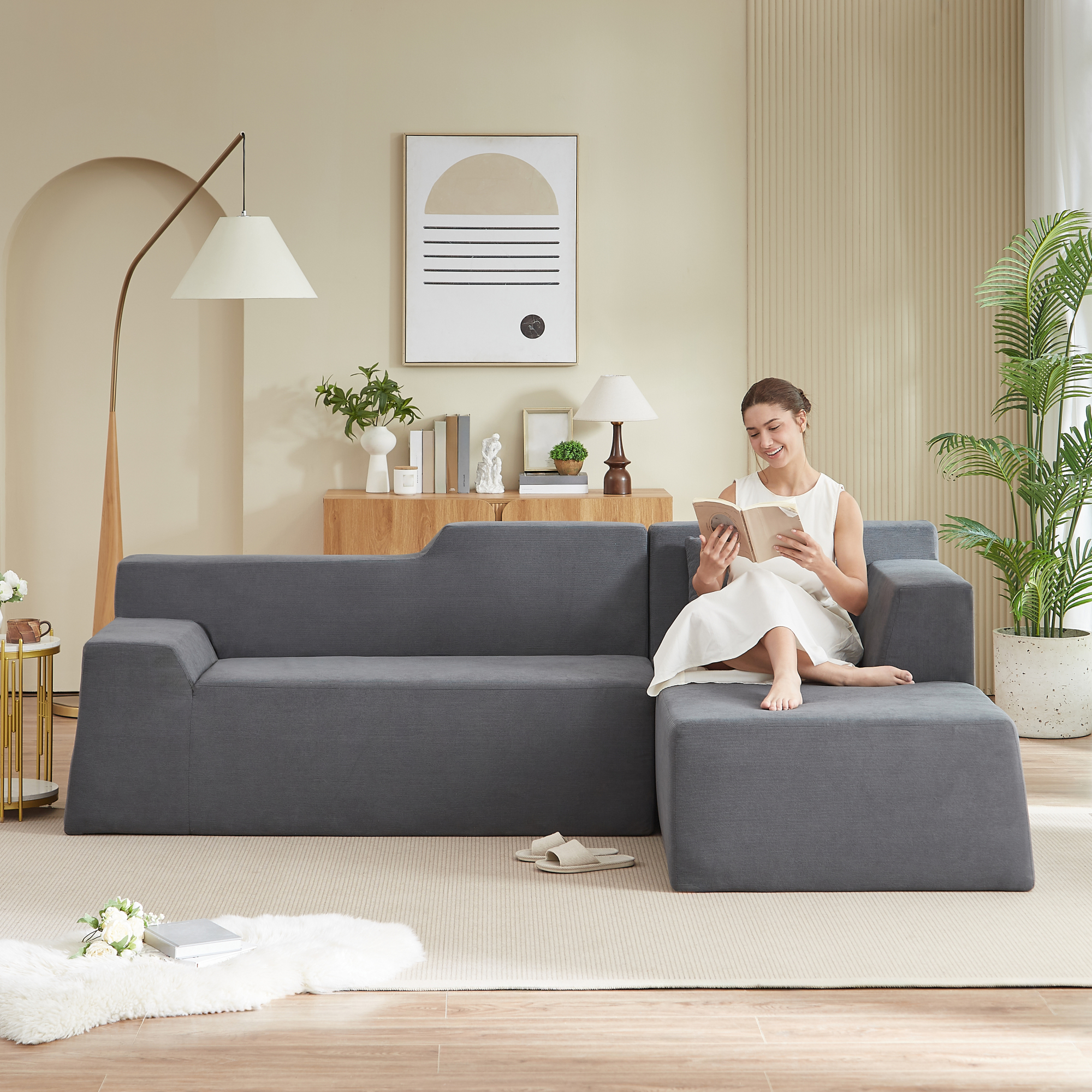 Leumius 96" Modular Cloud Sectional Sofa,Modern L-Shaped Couch with Right Facing Chaise,Upholstered Deep Seat Sleeper Sofa Bed for Living Room,No Assembly Required,Dark Gray
