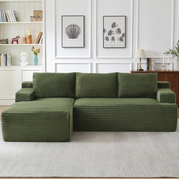 Leumius 96” Modular Sectional Sofa,Cloud Sectional Couch with Deep Seat,Modern Modular L-Shape Sofa Couch with Chaise,Upholstered Boneless Couches for Living Room Bedroom,Green
