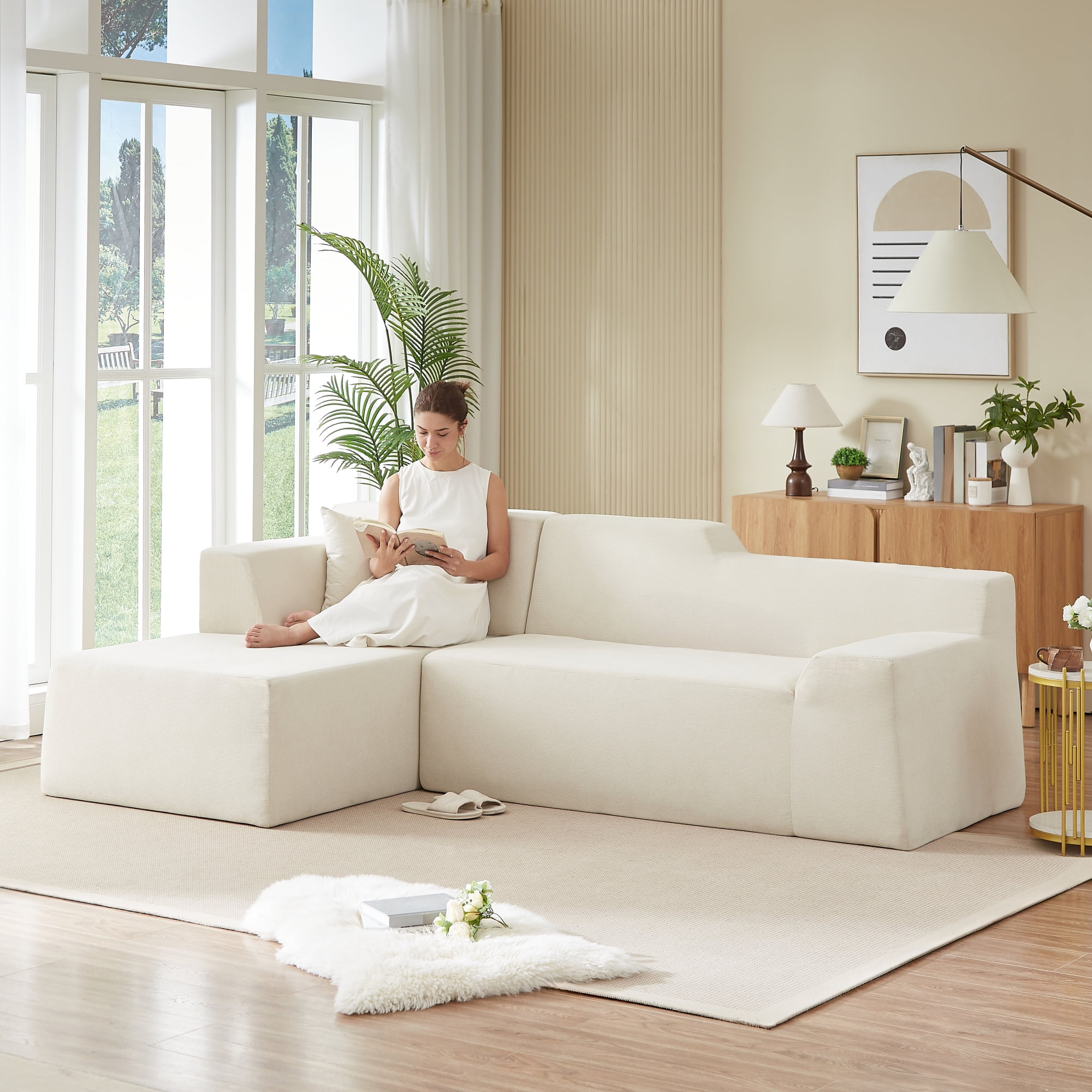 Leumius 96" Modular Sectional Sofa Couches,L-Shape Couch 3 Seat Modular Sofa Memory Foam Sectional Couches for Living Room, Cloud Couch with Oversized Chaise(Beige,Left Facing Chaise)