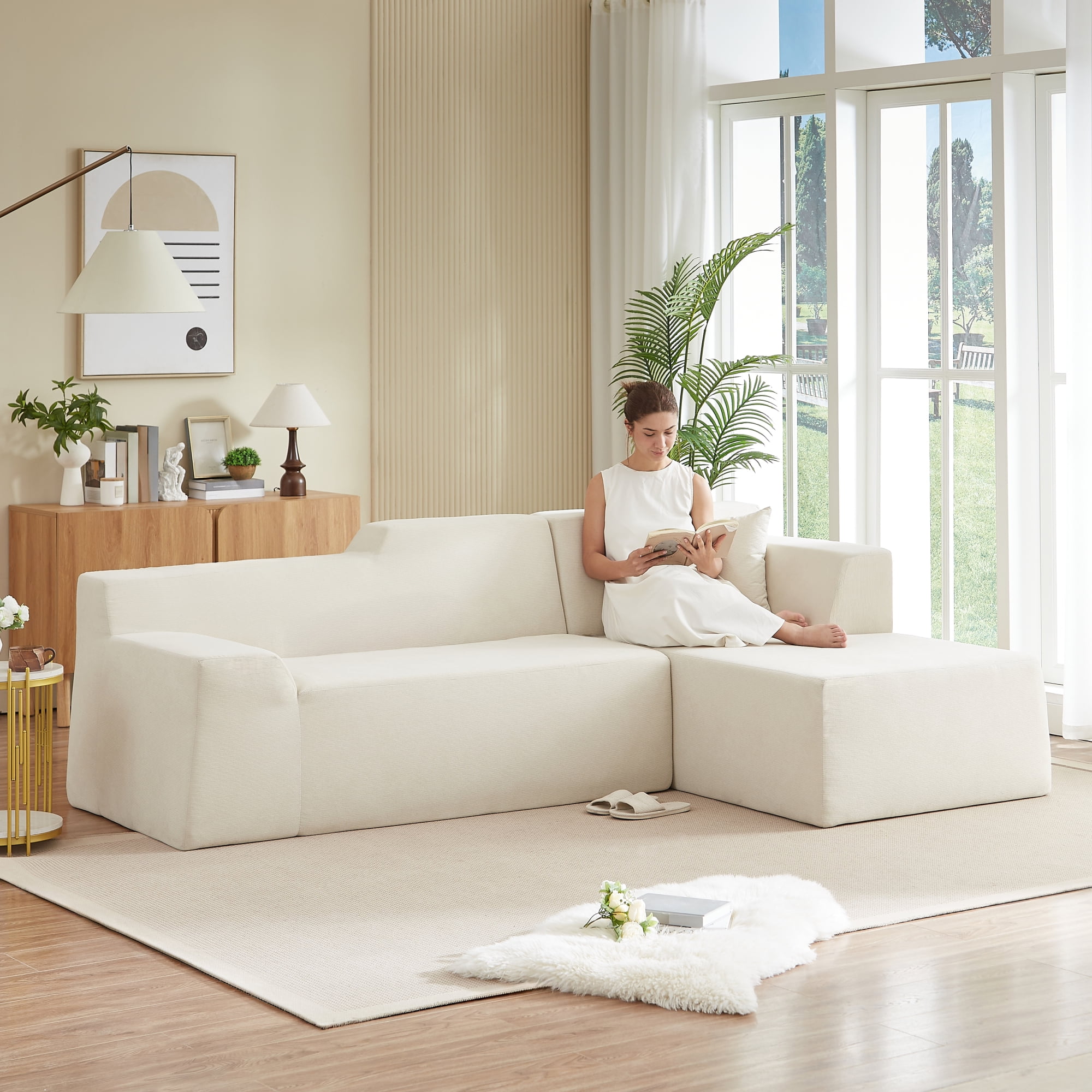 Leumius 96" Modular Sectional Sofa Couches,L-Shape Couch 3 Seat Modular Sofa Memory Foam Sectional Couches for Living Room, Cloud Couch with Oversized Chaise(Beige,Right Facing Chaise)