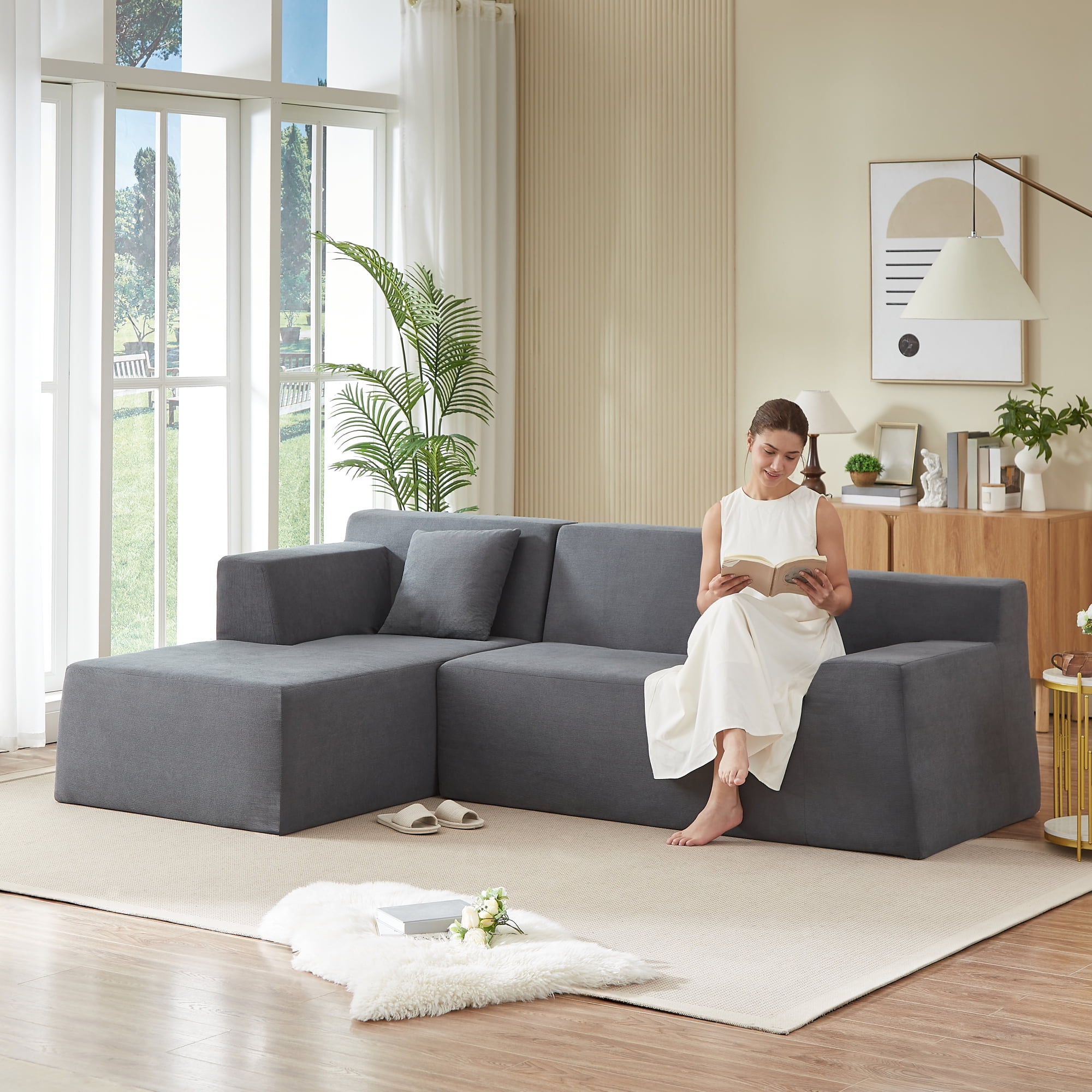 Leumius 96" Modular Sectional Sofa Couches,L-Shape Couch 3 Seat Modular Sofa Memory Foam Sectional Couches for Living Room, Cloud Couch with Oversized Chaise(Dark Gray,Left Facing Chaise)