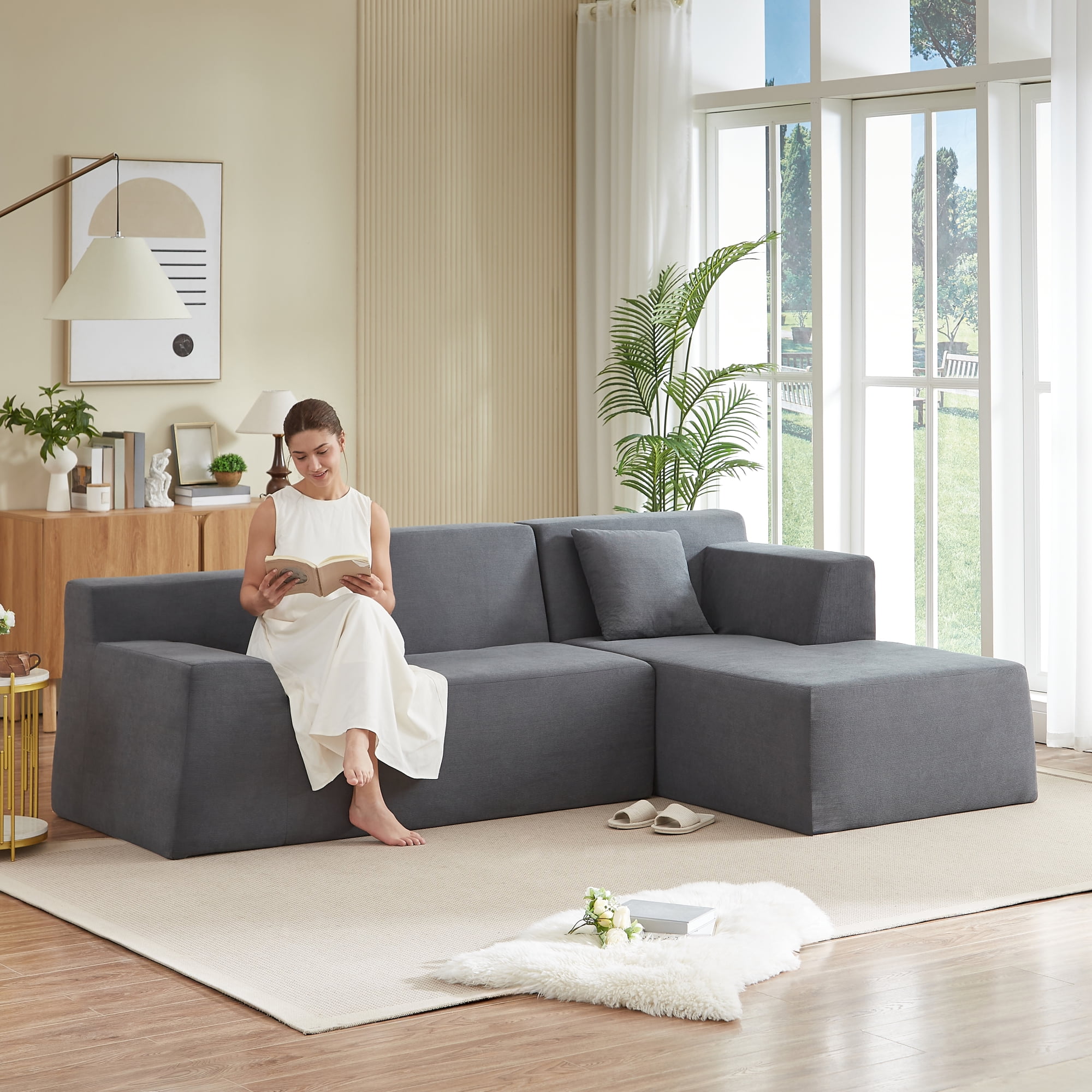 Leumius 96" Modular Sectional Sofa Couches,L-Shape Couch 3 Seat Modular Sofa Memory Foam Sectional Couches for Living Room, Cloud Couch with Oversized Chaise(Dark Gray,Right Facing Chaise)