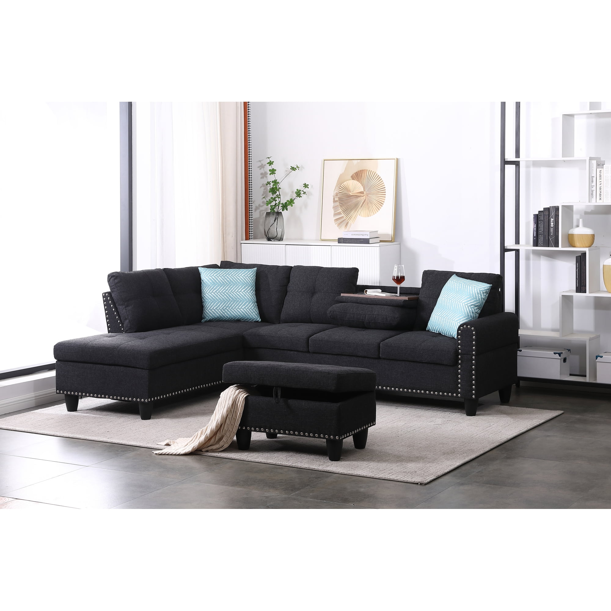Leumius 98" L Shaped Sectional Couch,Modern Oversized Modular Sofa Couch with Storage Ottoman & Deep Seat,Sectional Couches for Living Room,Office,Gray