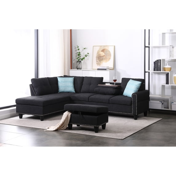 Leumius 98" L Shaped Sectional Couch,Modern Oversized Modular Sofa Couch with Storage Ottoman & Deep Seat,Sectional Couches for Living Room,Office,Gray