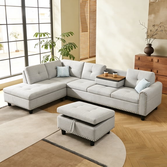 Leumius 98" L Shaped Sectional Couch,Modern Oversized Modular Sofa Couch with Storage Ottoman & Deep Seat,Sectional Couches for Living Room,Office,Light Gray
