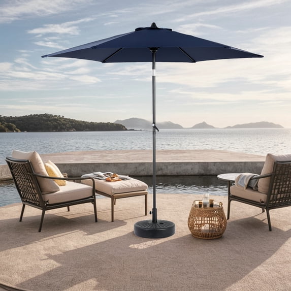 Leumius 9FT Outdoor Patio Umbrella,Outdoor Table Umbrella with 6 Sturdy Ribs, Push Button Tilt and Crank,Yard Umbrella, Market Umbrella for Deck, Backyard, Pool (Base Not Included),Navy Blue