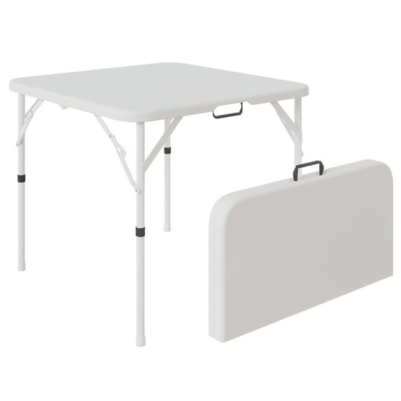 Leumius 34" Square Folding Table,Fold-in-Half Plastic Card Table,Picnic Party Event Dining Camp Table for Indoor Outdoor,White