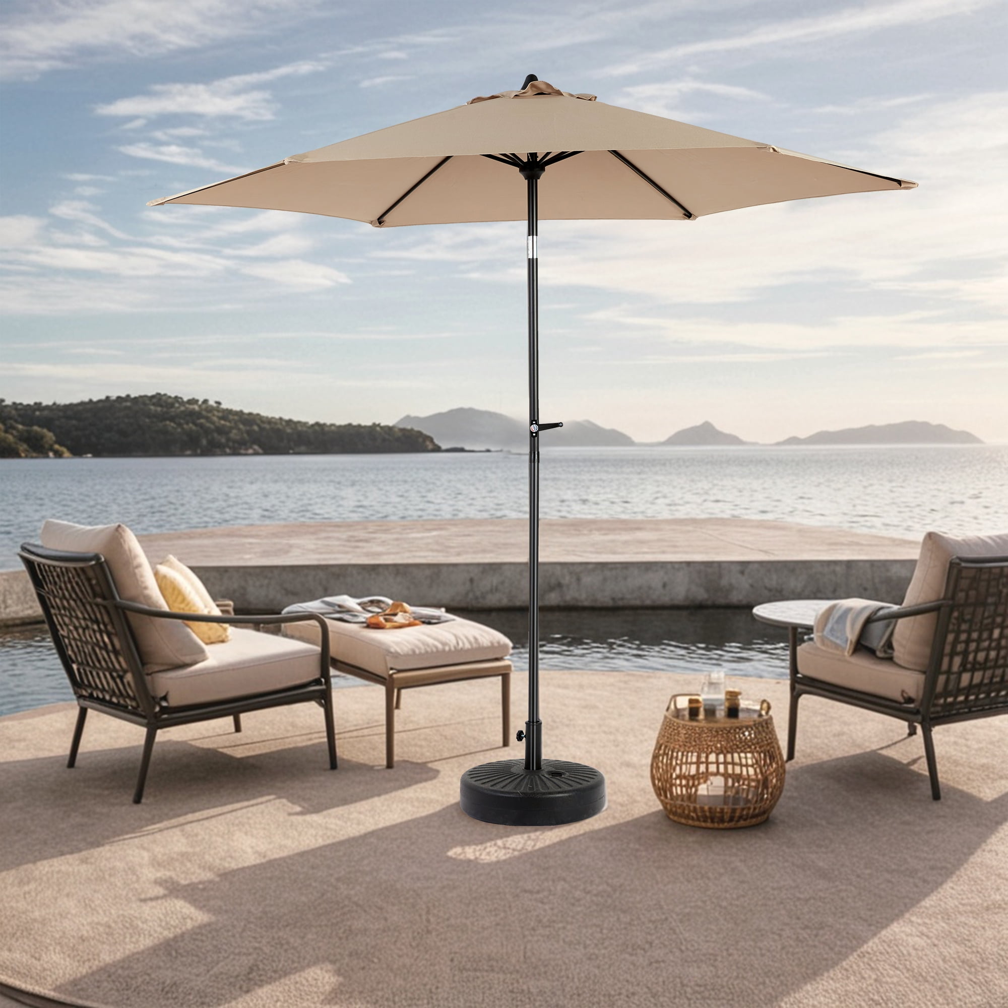 Leumius 9FT Outdoor Patio Umbrella,Outdoor Table Umbrella with 6 Sturdy Ribs, Push Button Tilt and Crank,Yard Umbrella, Market Umbrella for Deck, Backyard, Pool (Base Not Included),Khaki
