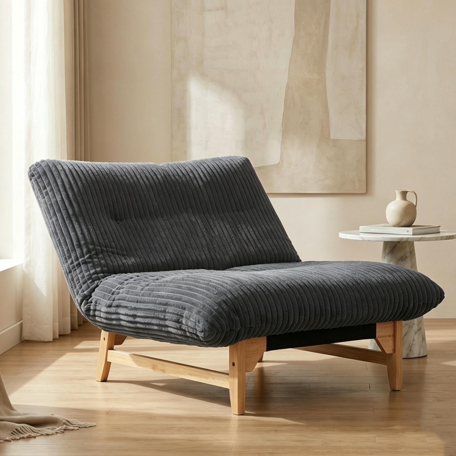 Leumius Accent Armless Chair Lazy Sofa Chair with Solid Wood Frame & Backrest,Corduroy Casual Single Sofa Chair for Living Room,Bedroom,DARK GREY