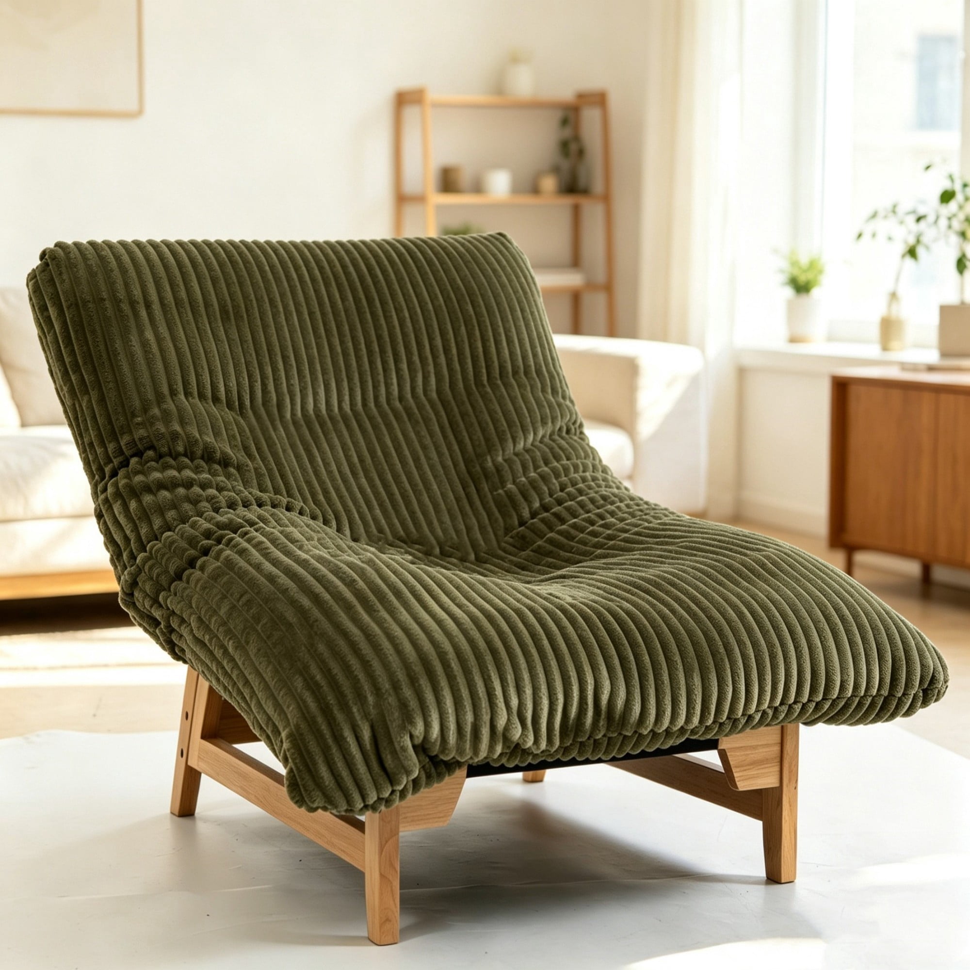 Leumius Accent Armless Chair Lazy Sofa Chair with Solid Wood Frame & Backrest,Corduroy Casual Single Sofa Chair for Living Room,Bedroom,Green