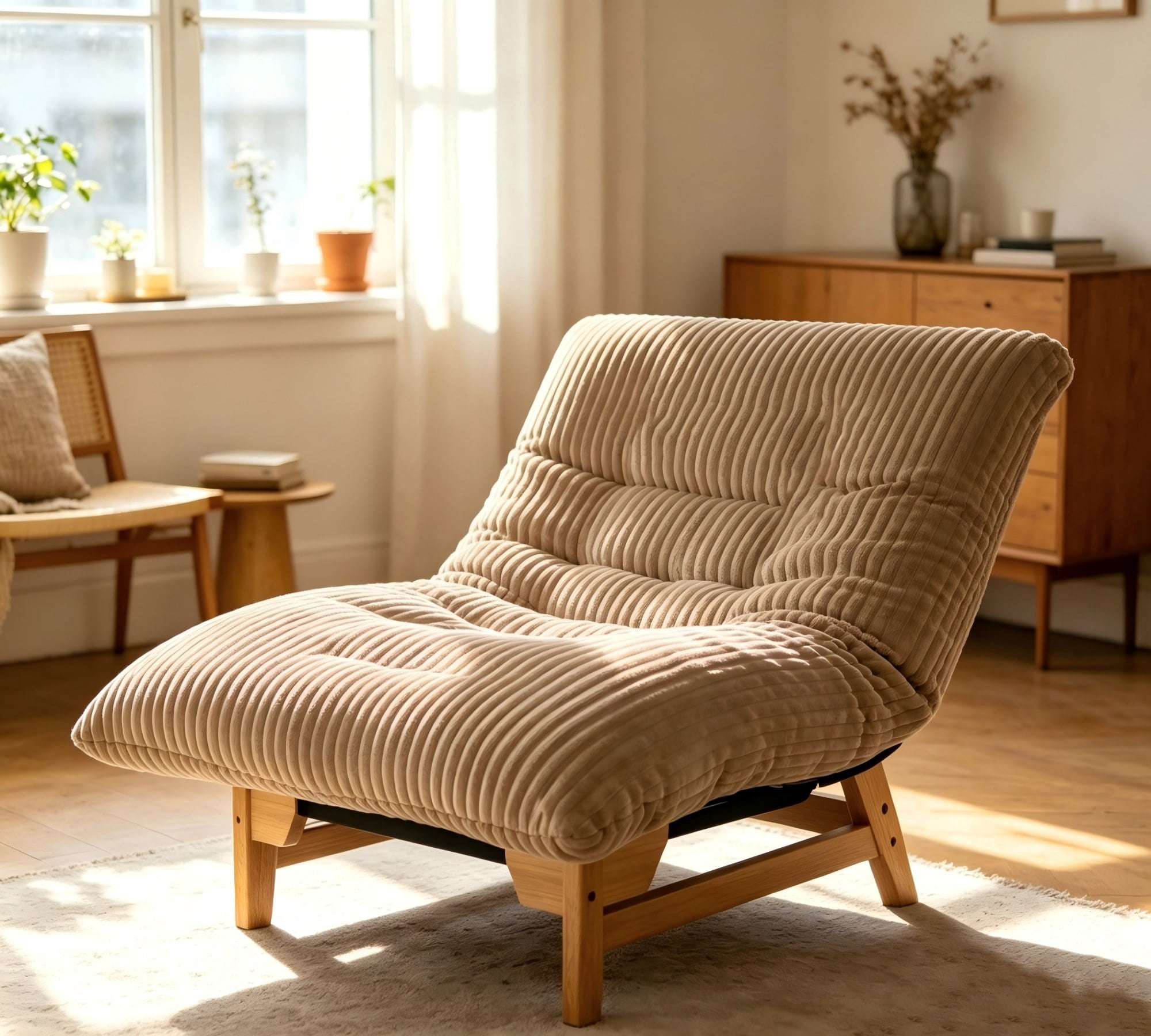 Leumius Accent Armless Chair Lazy Sofa Chair with Solid Wood Frame & Backrest,Corduroy Casual Single Sofa Chair for Living Room,Bedroom,khaki