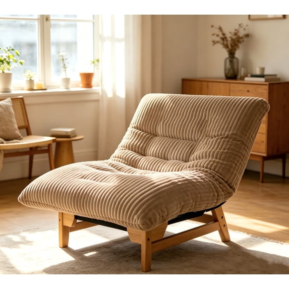 Leumius Accent Armless Chair Lazy Sofa Chair with Solid Wood Frame & Backrest,Corduroy Casual Single Sofa Chair for Living Room,Bedroom,khaki