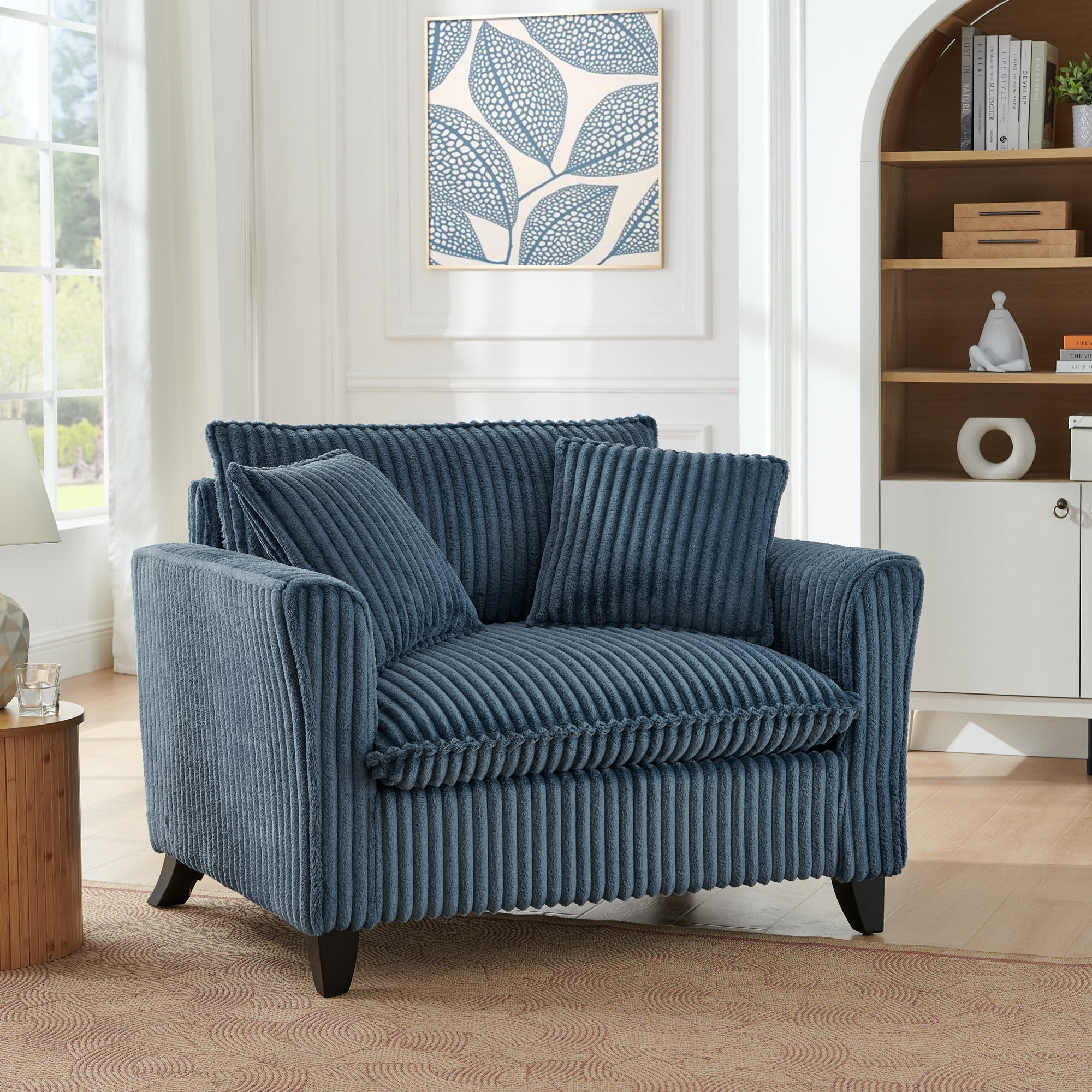 Leumius Accent Chair Armchair,Comfy Upholstered Single Sofa Chair with 2 Pillow for Living Room,Bedroom,Blue