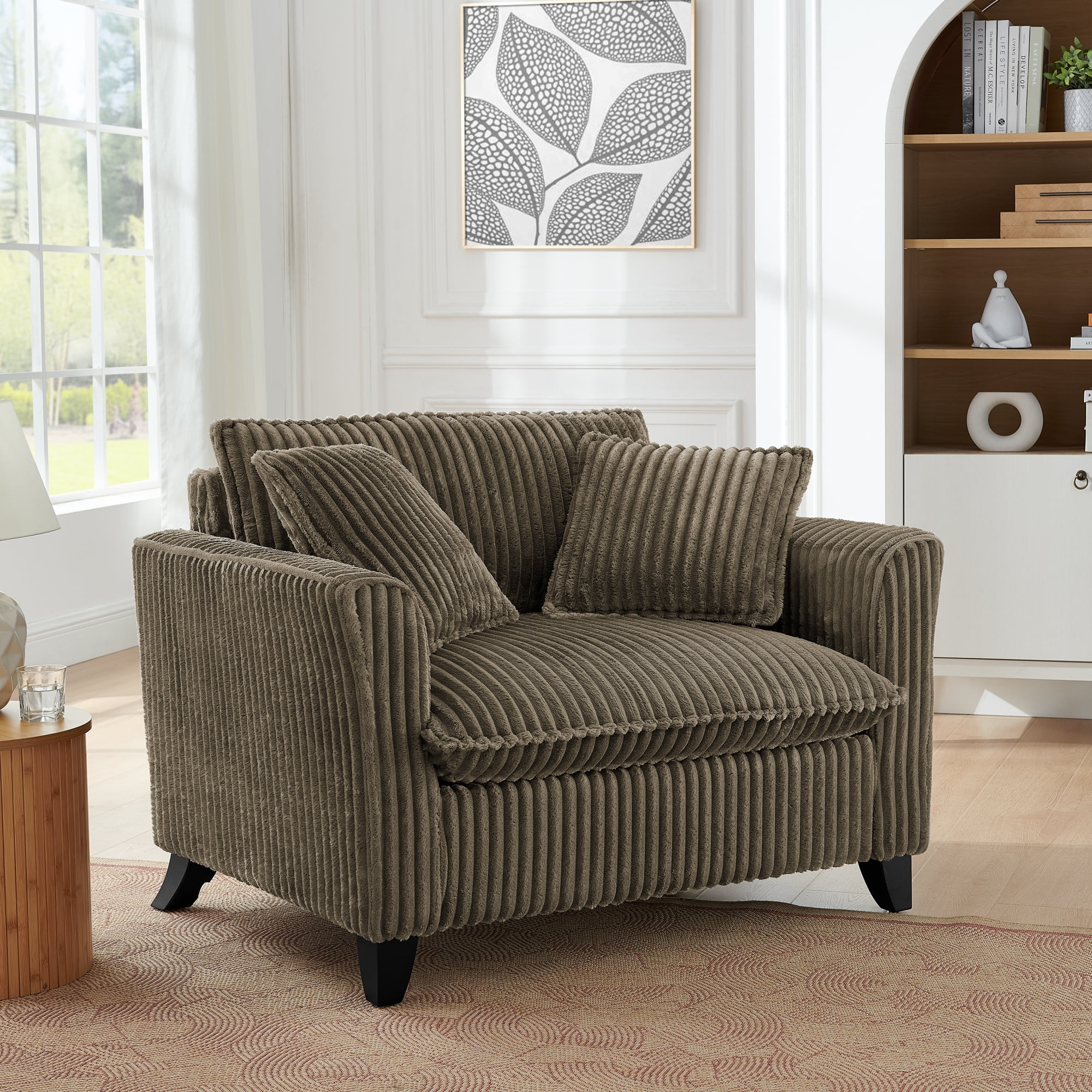 Leumius Accent Chair Armchair,Comfy Upholstered Single Sofa Chair with 2 Pillow for Living Room,Bedroom,Brown