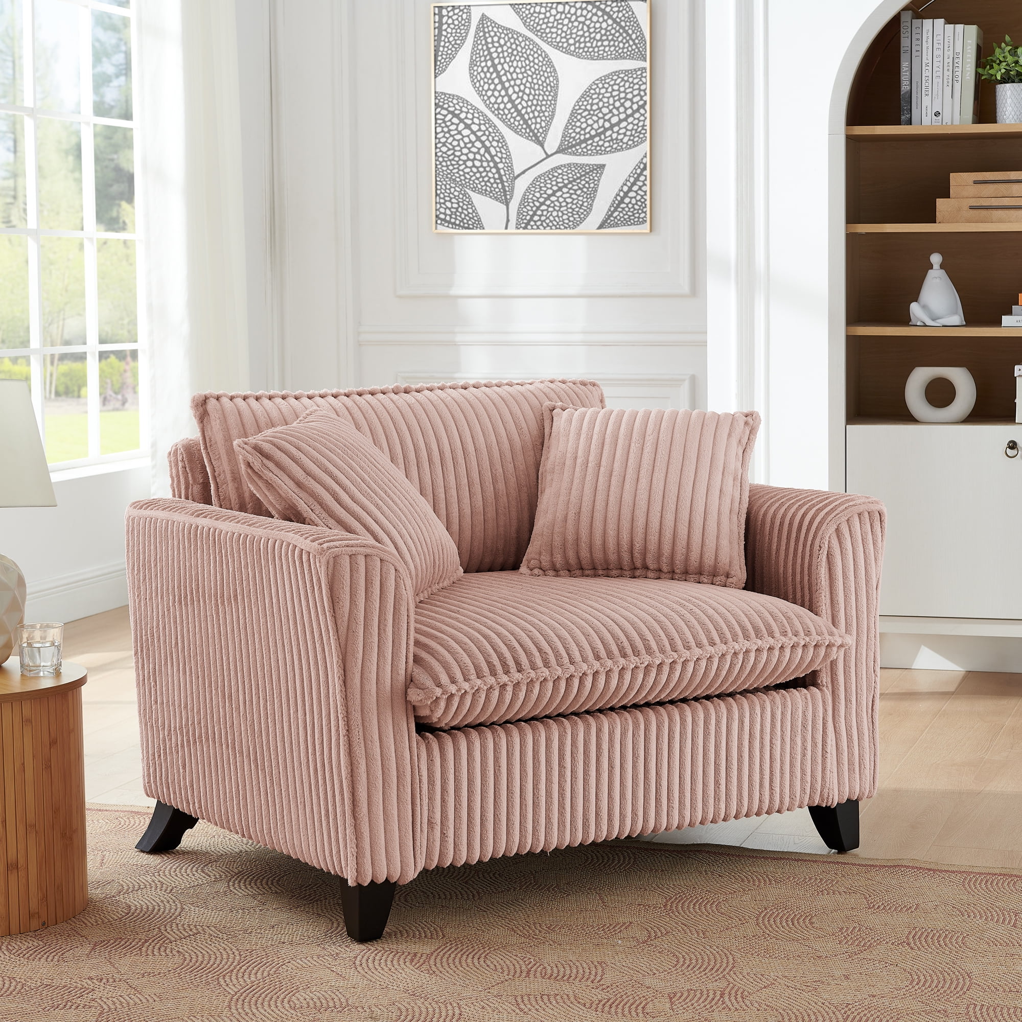 Leumius Accent Chair Armchair,Comfy Upholstered Single Sofa Chair with 2 Pillow for Living Room,Bedroom,Pink