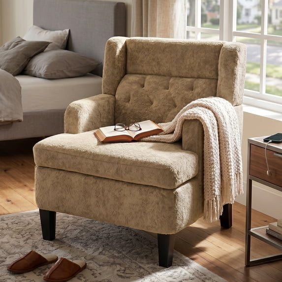 Leumius Accent Chair, Modern Tufted Armchair, Upholstered Single Sofa Chair for Living Room and Bedroom, Brown